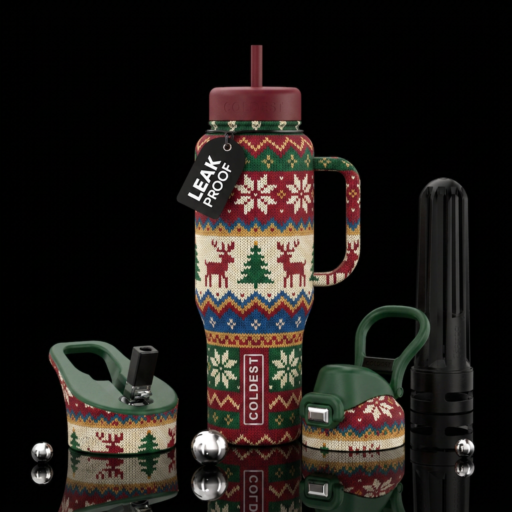 Ugly Christmas sweater water bottle design