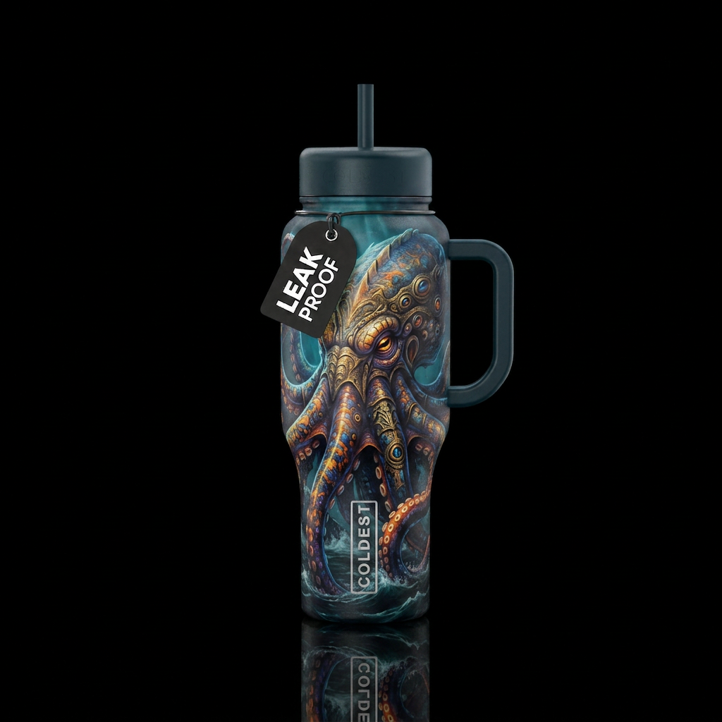 Huge kracken that looks like a mythical beast comi... water bottle design