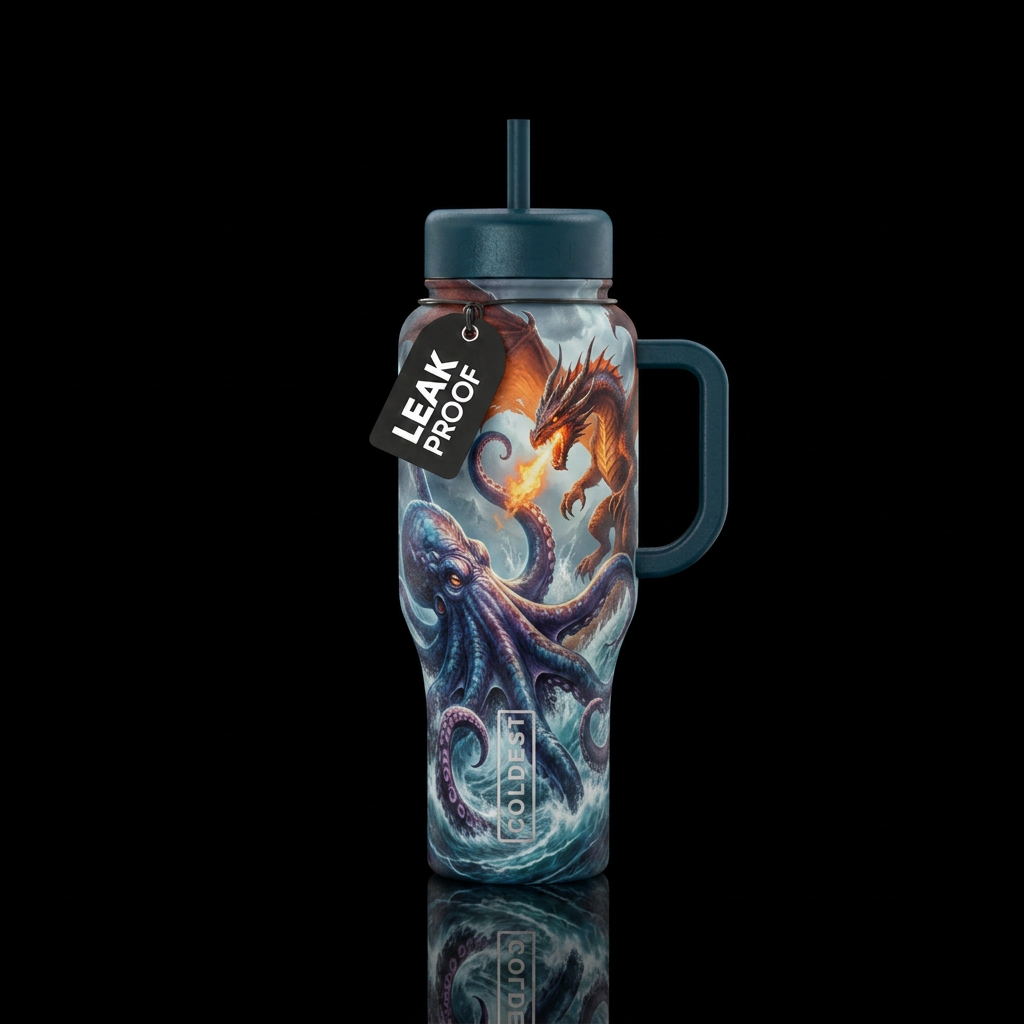 Dragon vs kracken water bottle design