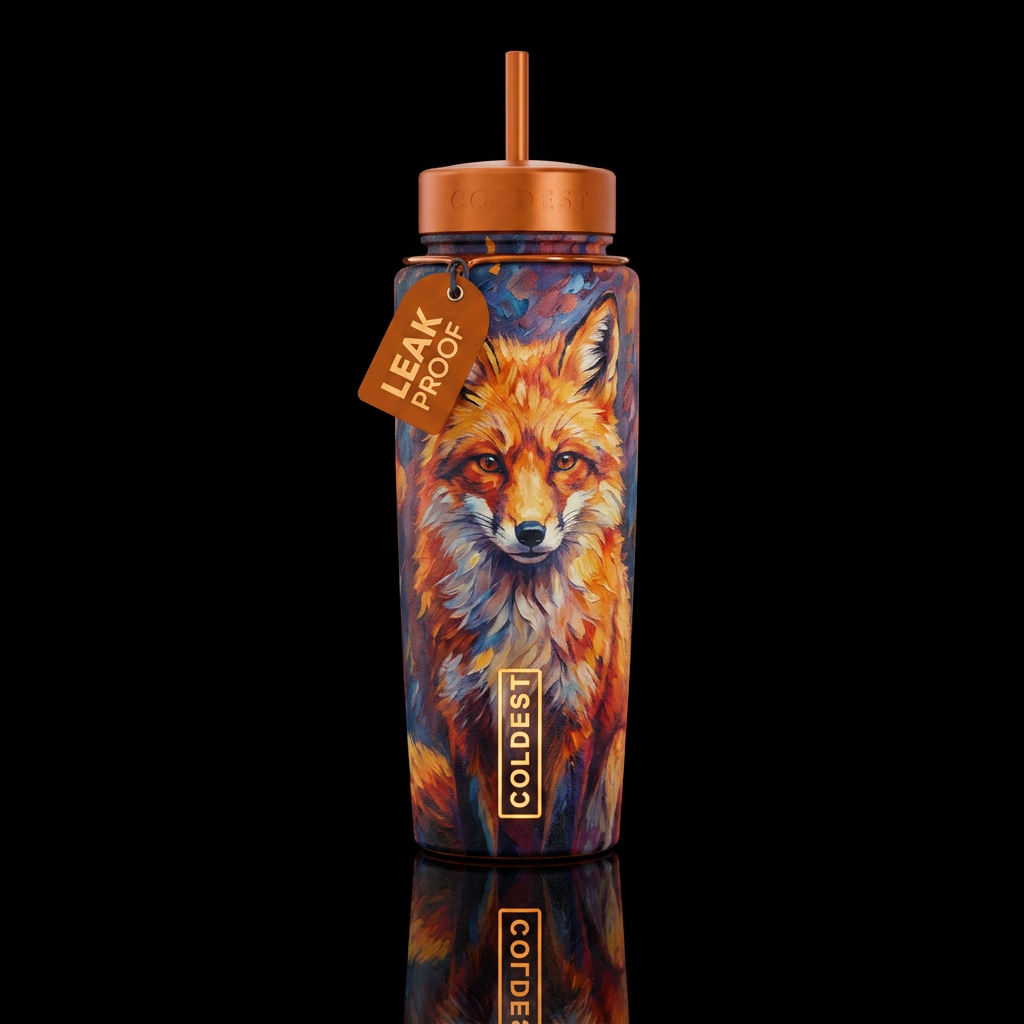 Artistic fox water bottle design