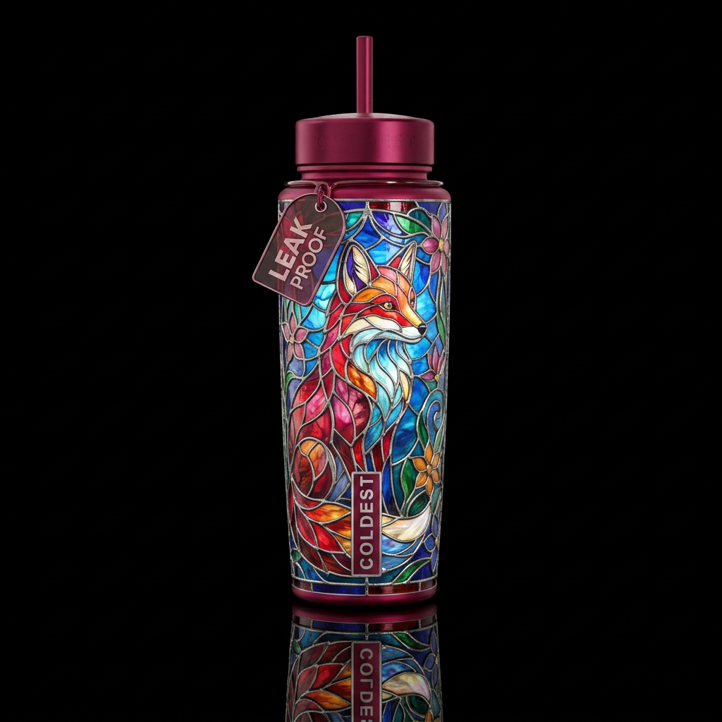 Fox glass water bottle design