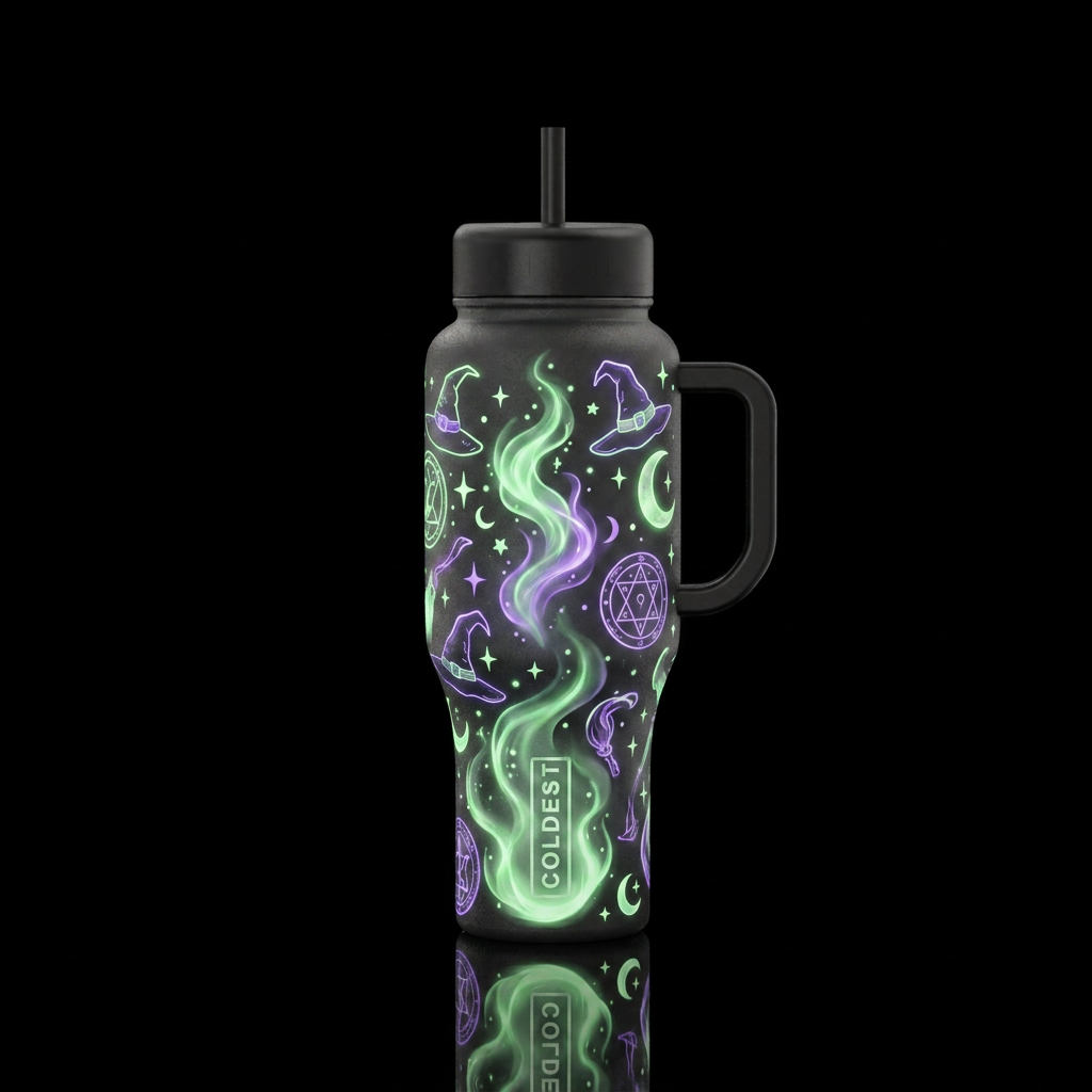 glowie, magic, haunted, witch water bottle design