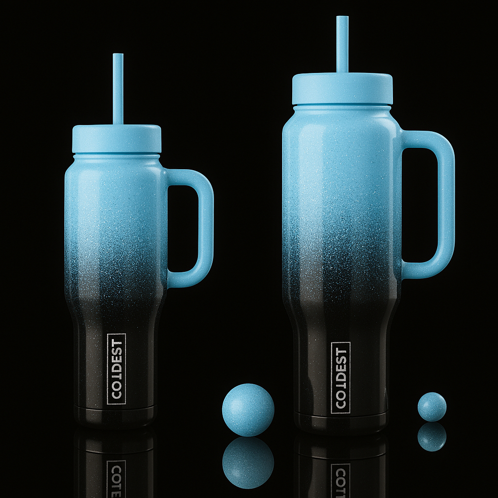 Ice blue and black water bottle design