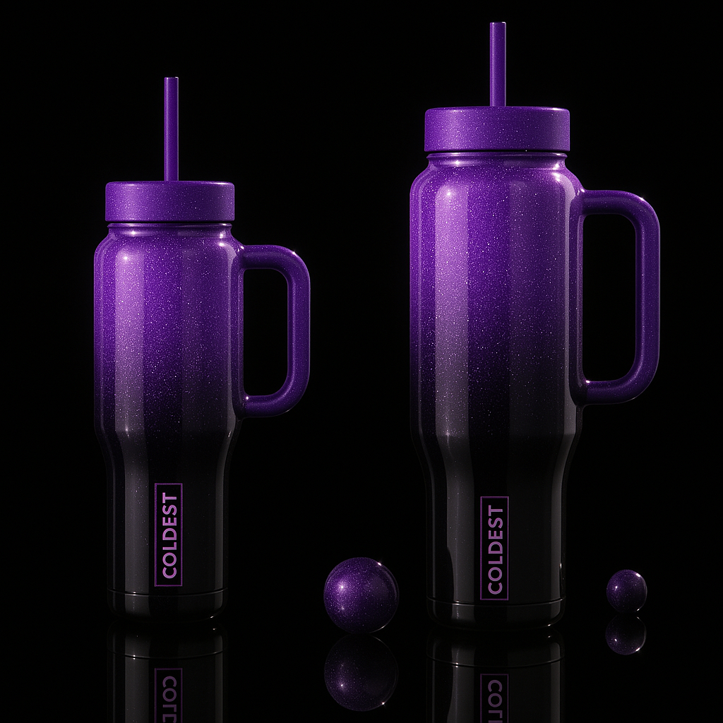 Purple and black glitter water bottle design
