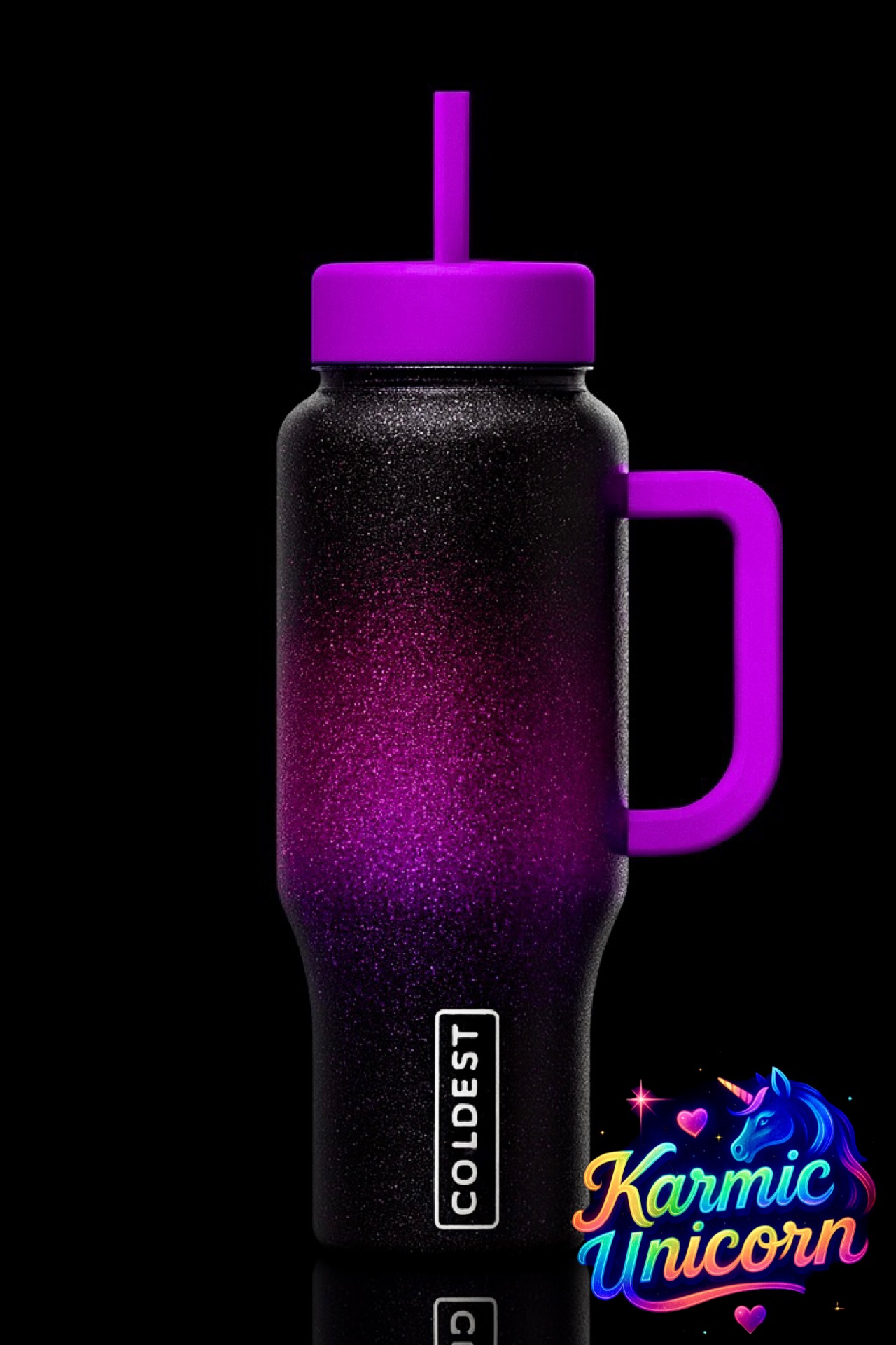 Dark love glitter water bottle design