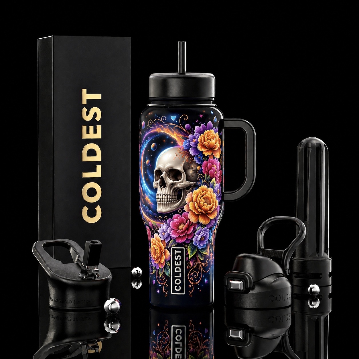 Blooming Beyond skull water bottle design