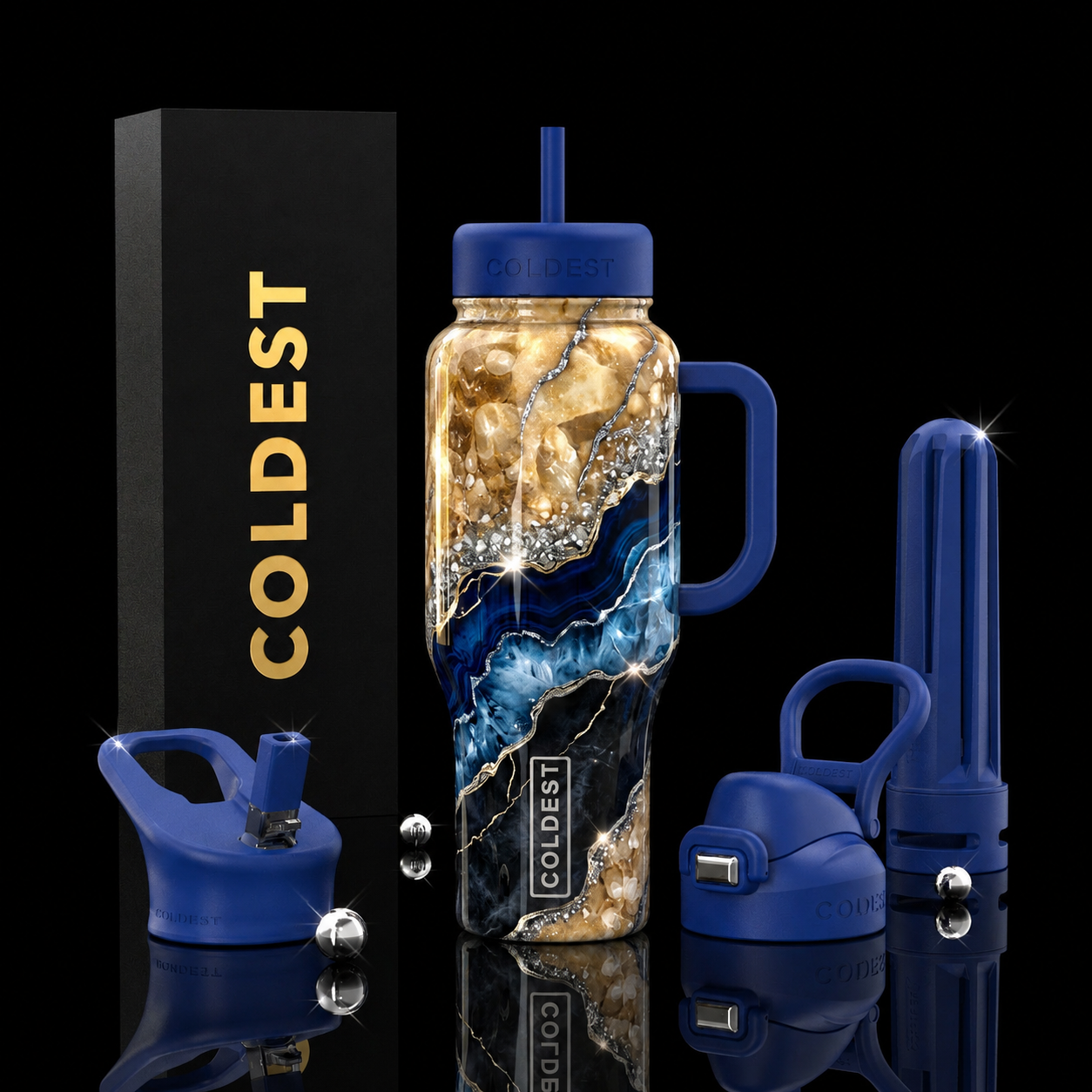 Midnight Champagne Elixir water bottle design