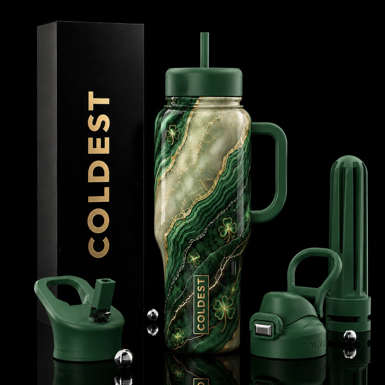 Emerald Luck Elixir water bottle design
