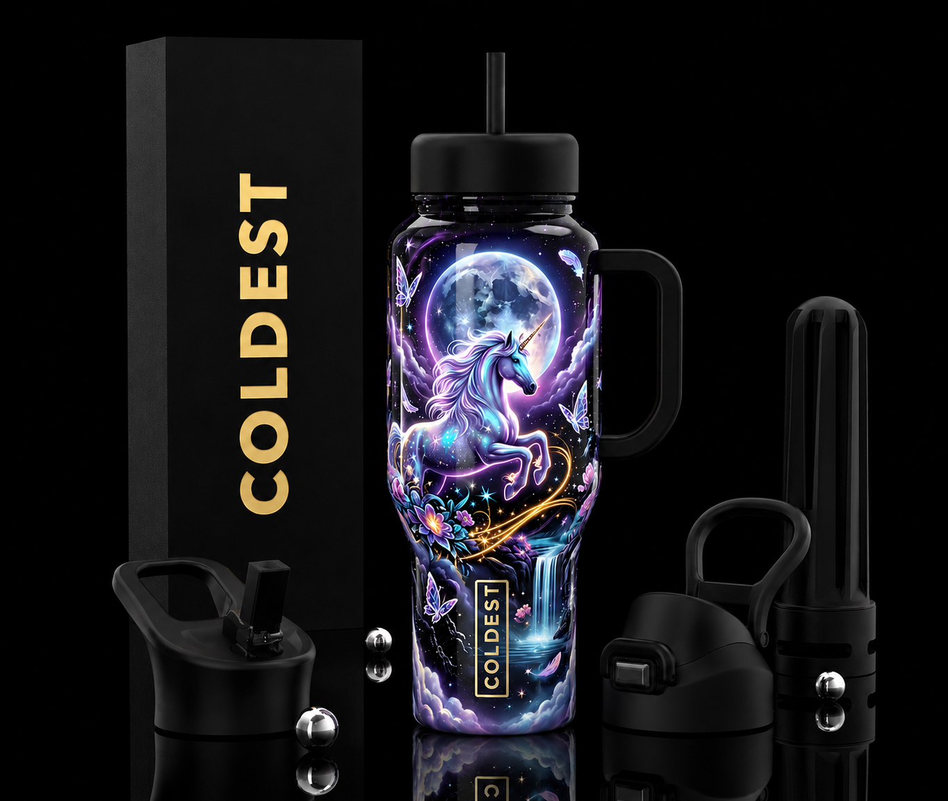 Moonlit Unicorn Magic water bottle design