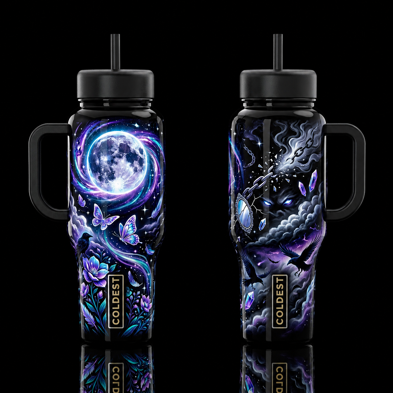 Cosmic karma water bottle design