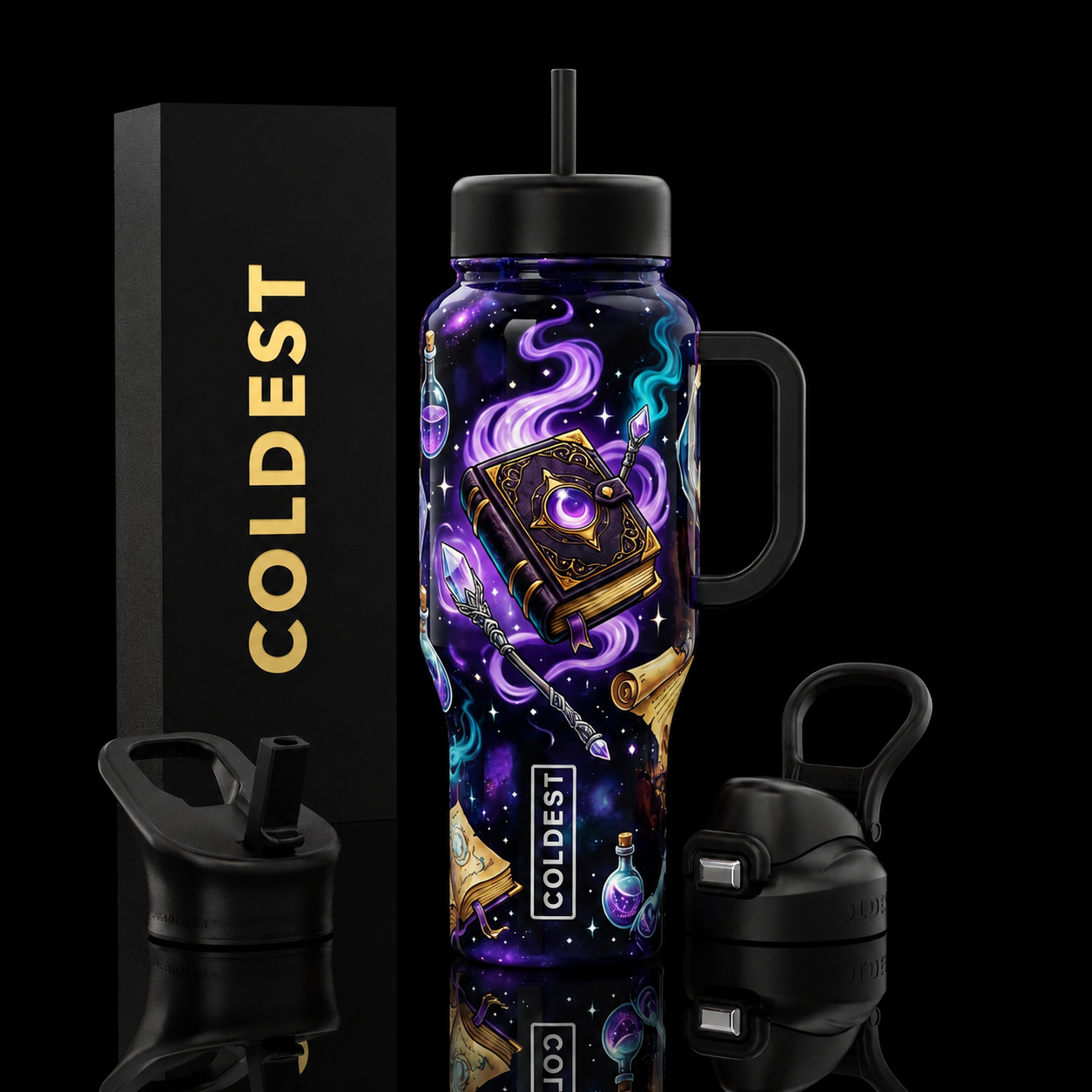 Book of spells water bottle design