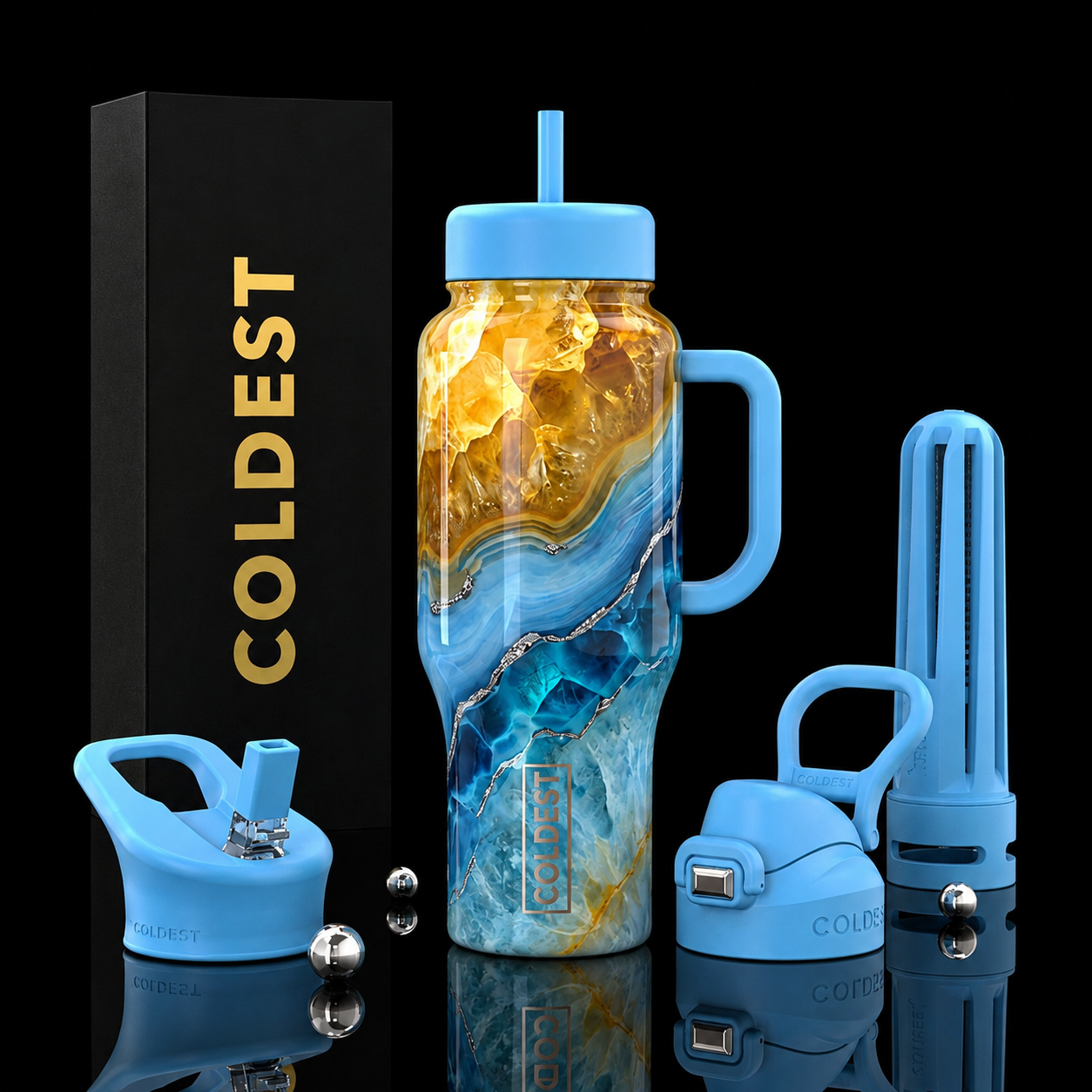 Gold tide elixir water bottle design