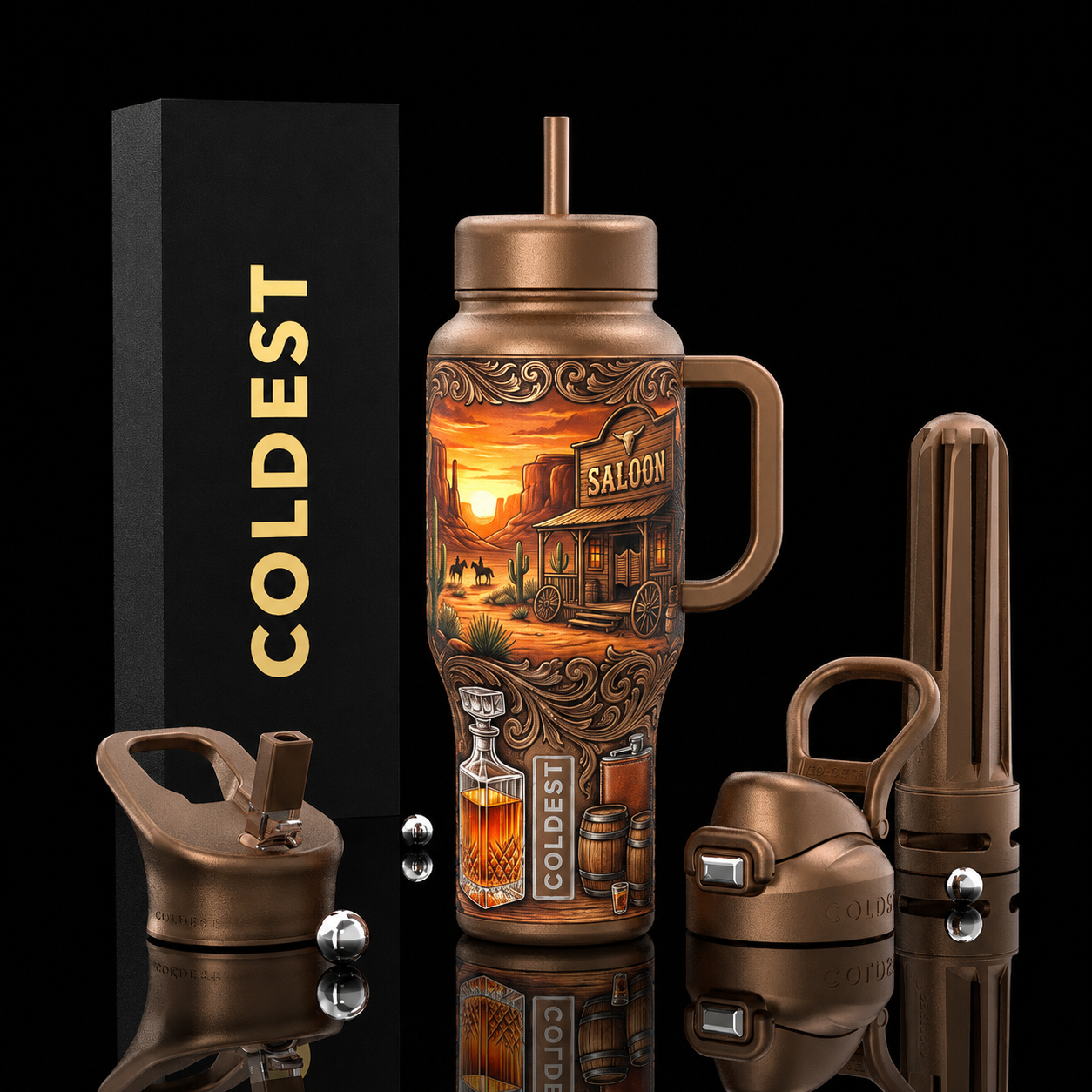 Sunset Saloon water bottle design