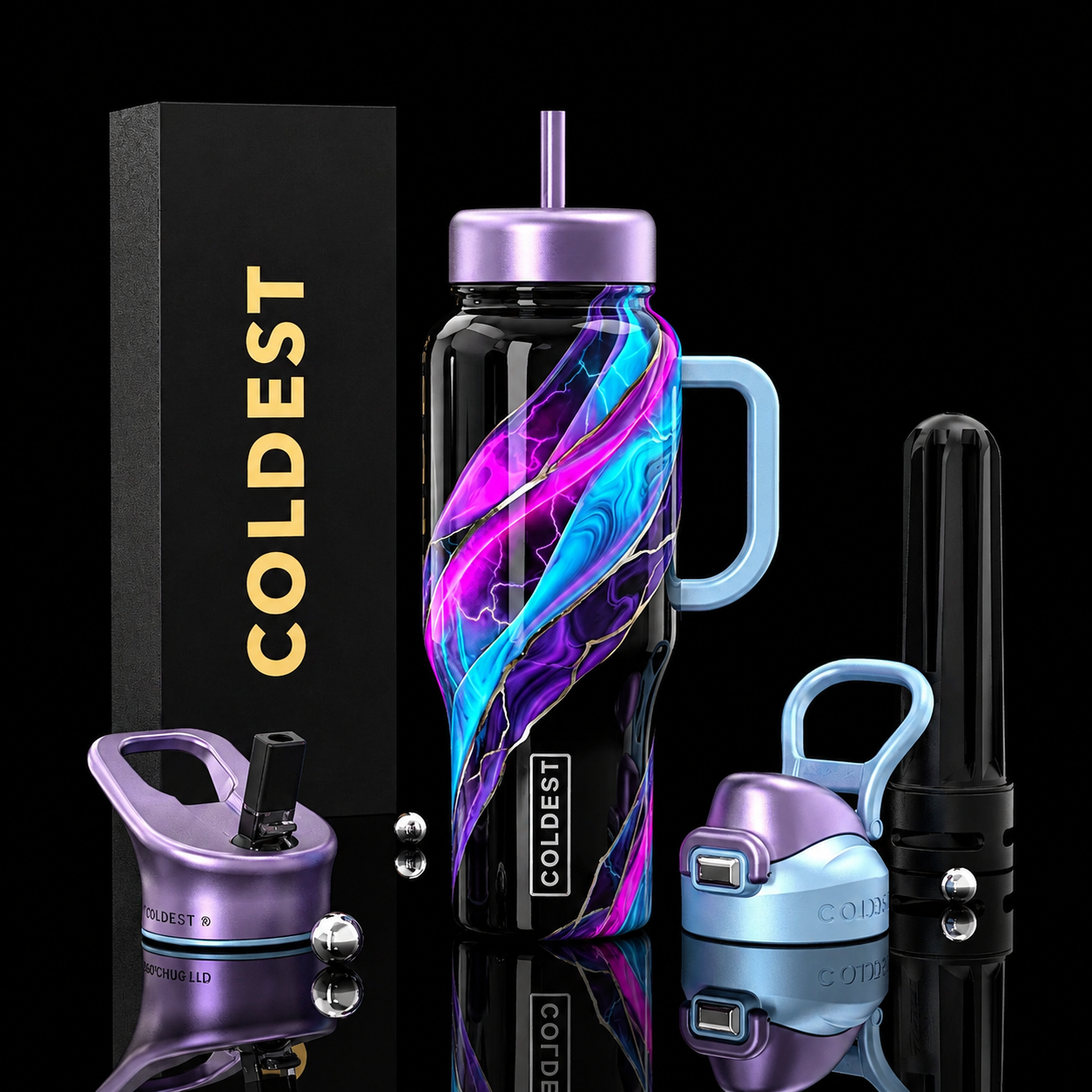 Neon Tempest water bottle design