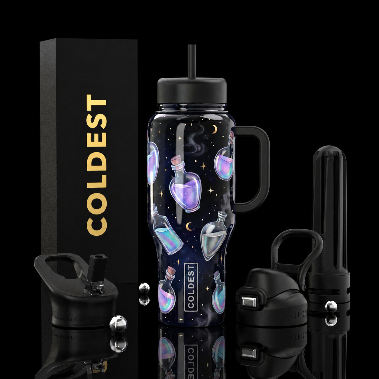 Midnight potions water bottle design