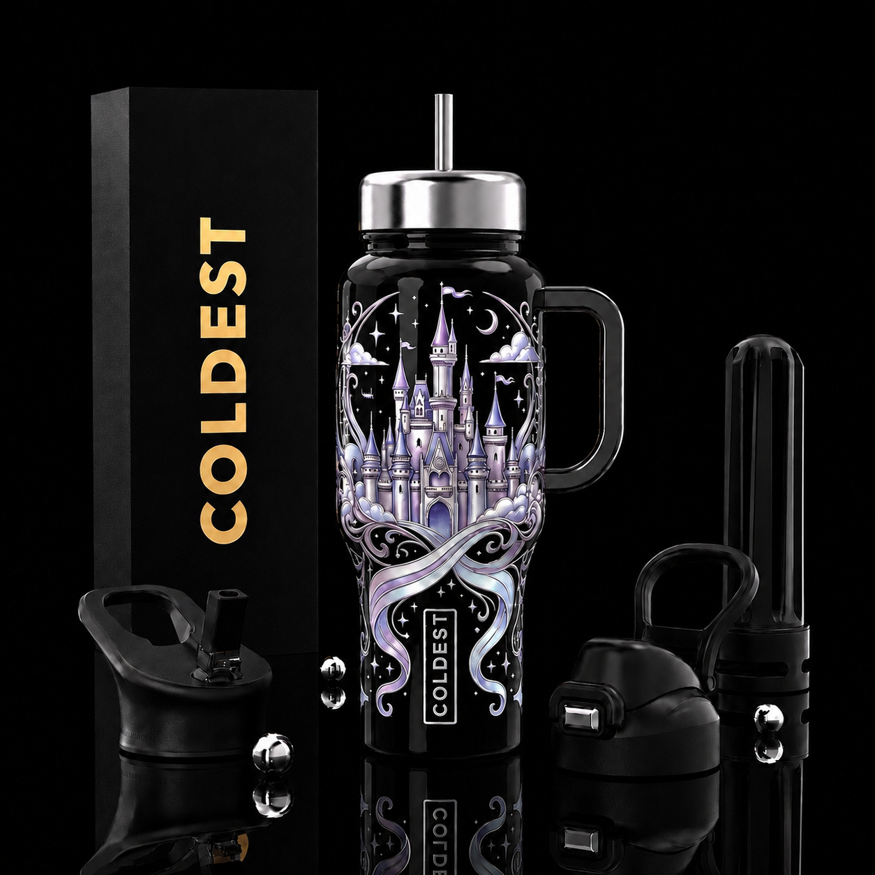 Moonlight dream castle water bottle design
