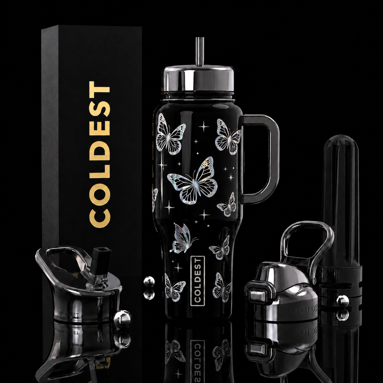 Moonlight butterflies water bottle design