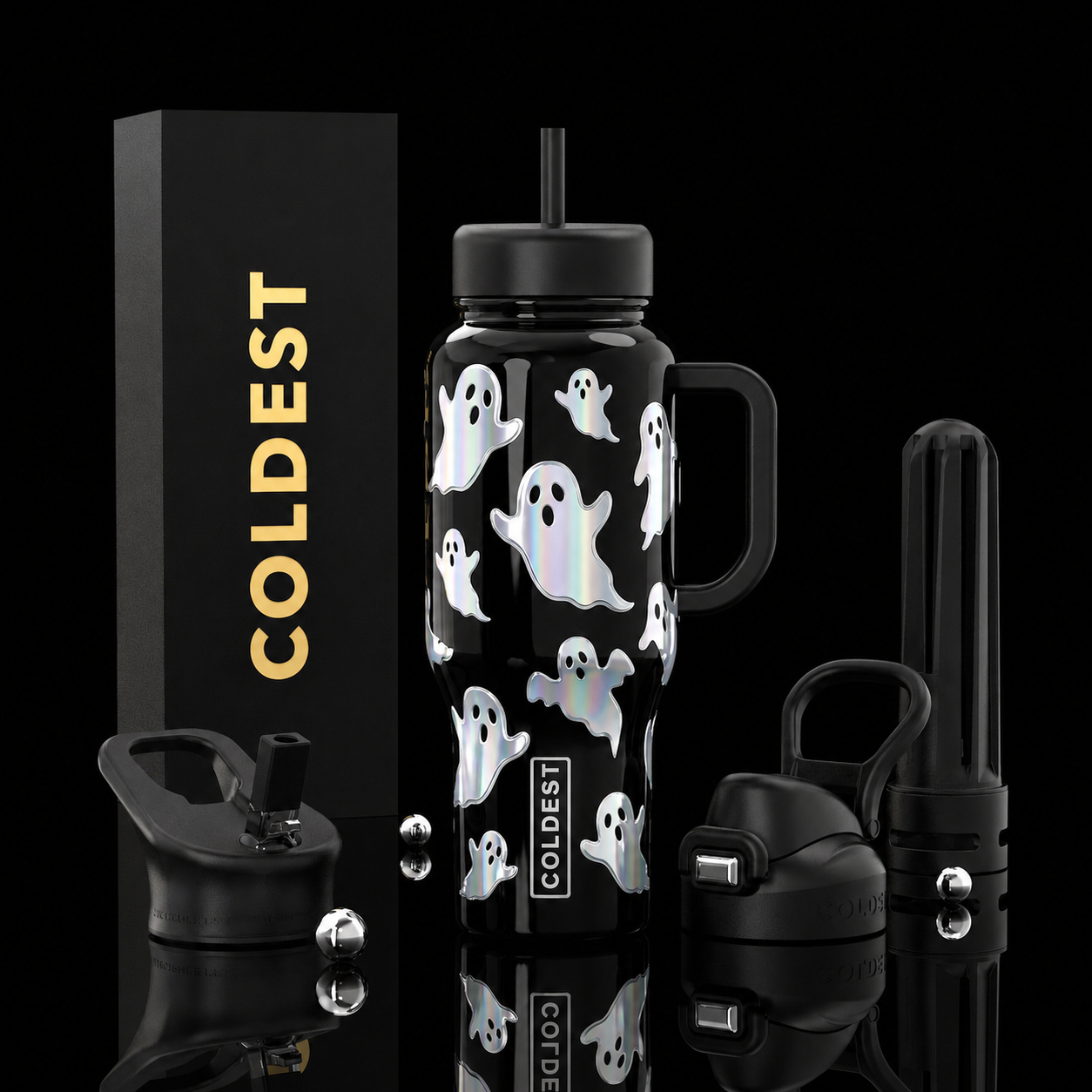 Moonlight ghosts water bottle design