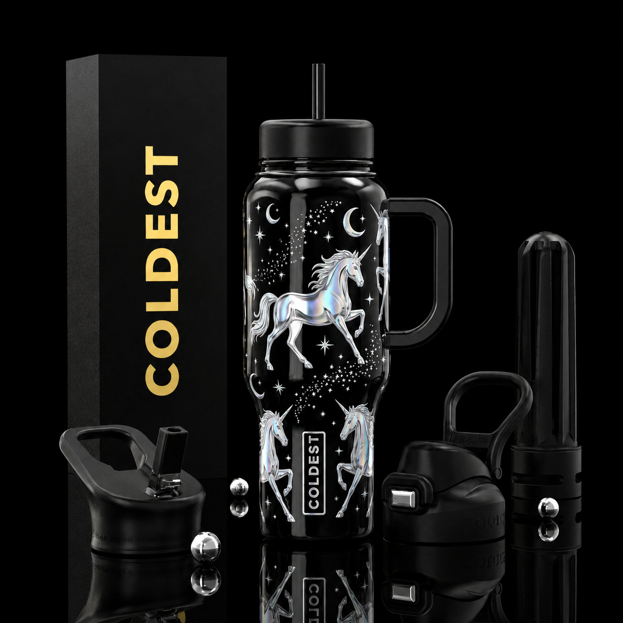 Moonlight unicorn water bottle design