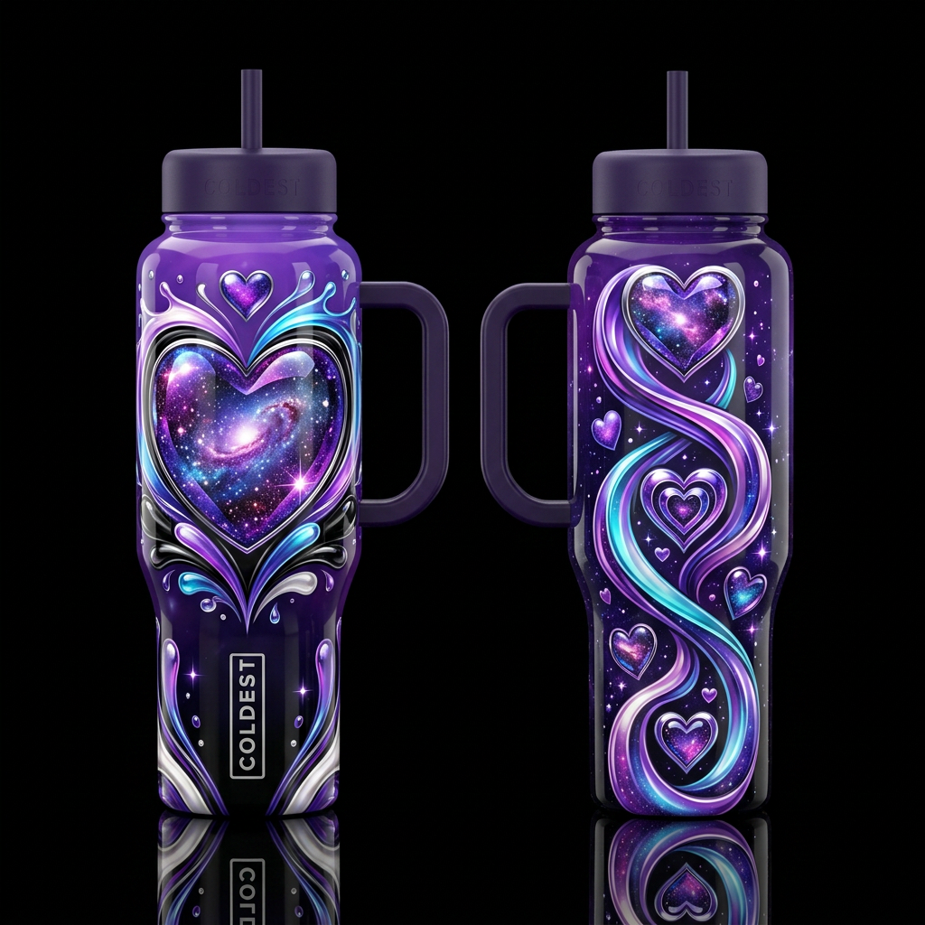 Hearts of the Galaxy water bottle design