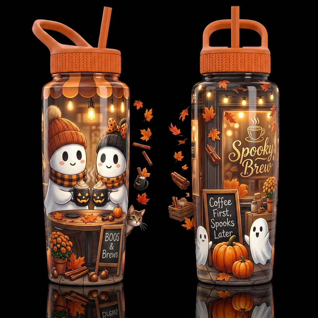 Spooky Brews (ghosts) water bottle design