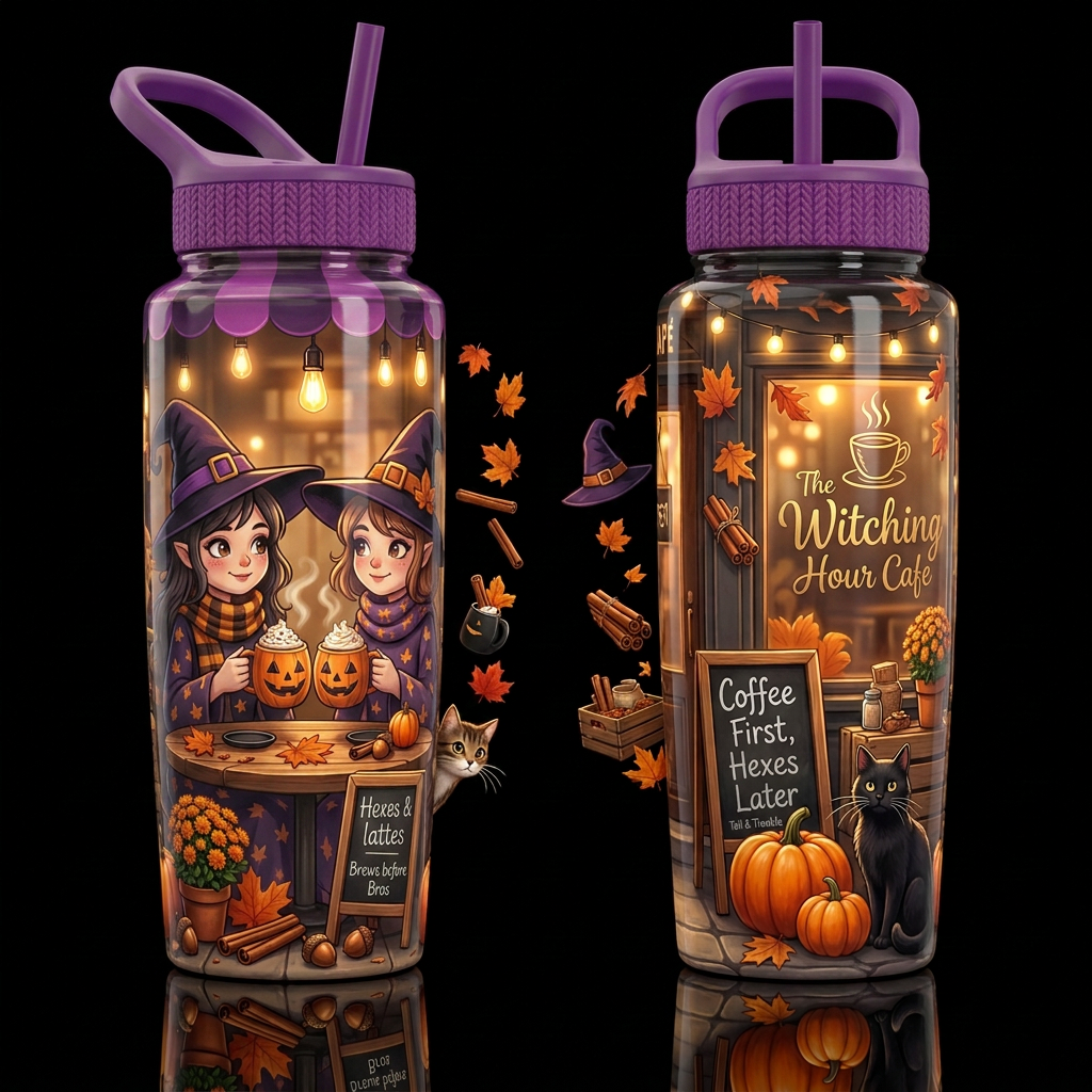 Spooky Brews (witches) water bottle design