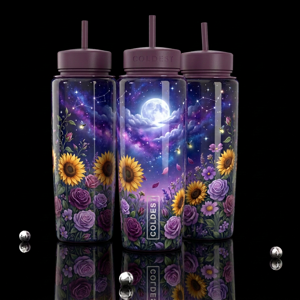 The moon’s secret Garden water bottle design