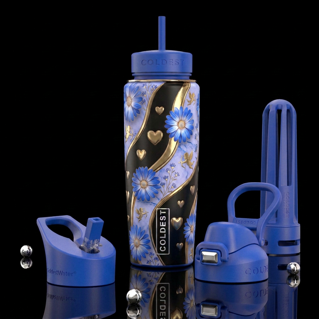 Cupid’s Sapphire Garden water bottle design
