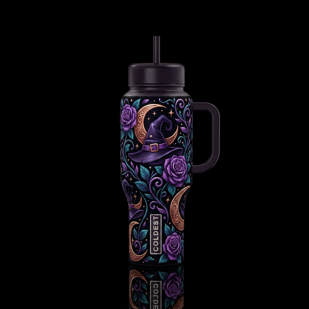 Coven’s Crescent Bloom water bottle design