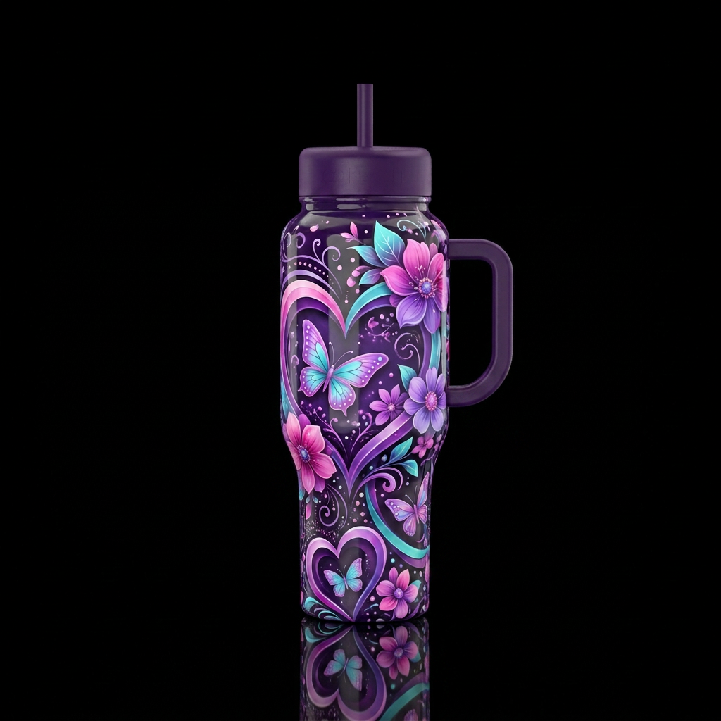 Hearts Aflutt water bottle design