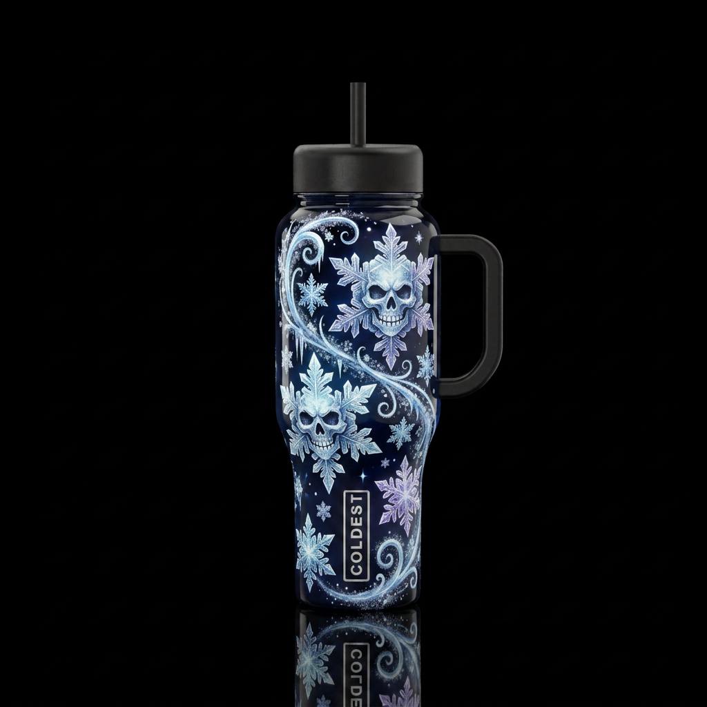 Frozen in Forever (winter/snow/skull) water bottle design