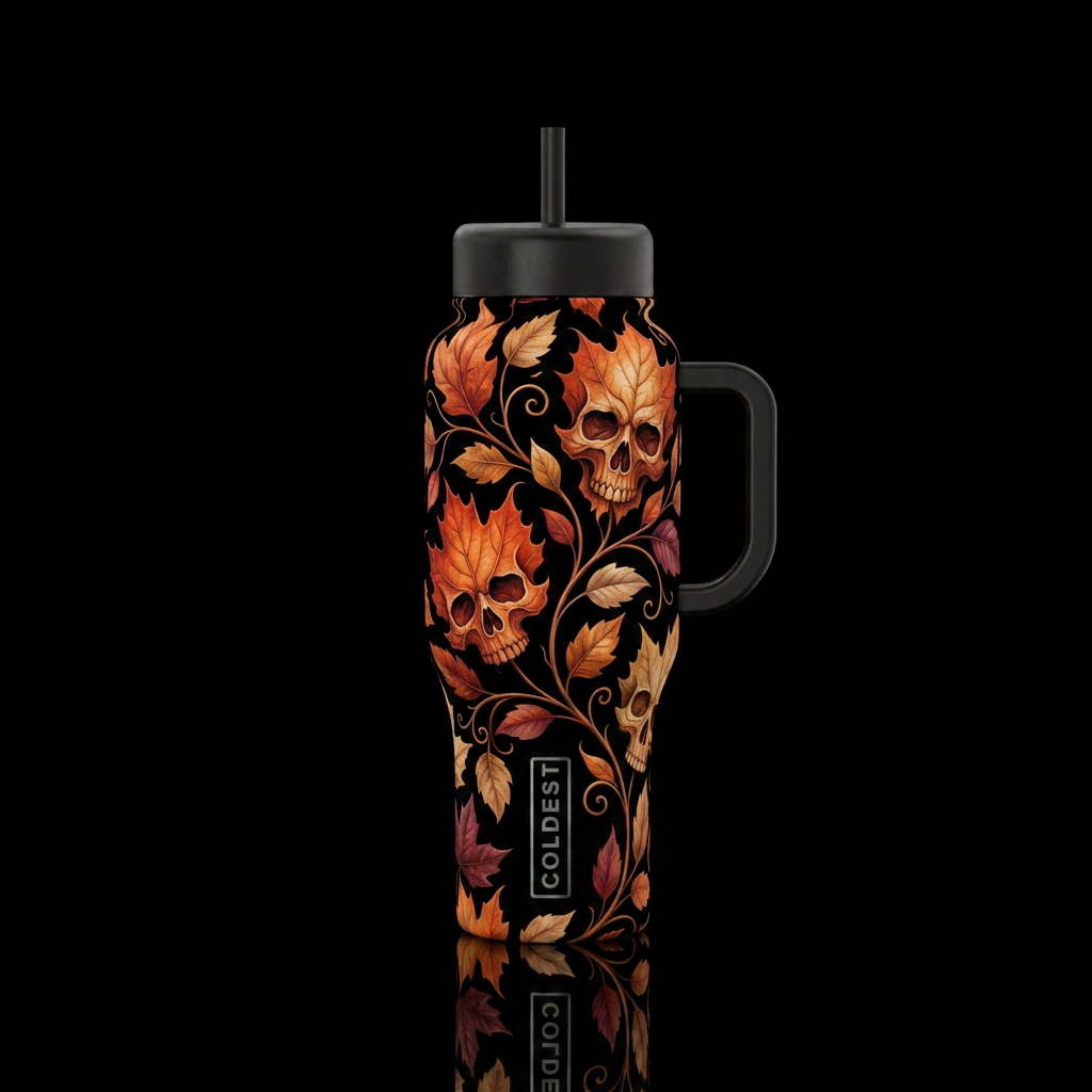 Falling Into Forever (skull/fall/leaves) water bottle design