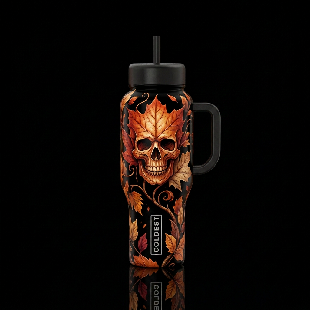 Falling Into Forever (skull/fall/leaves)2 water bottle design