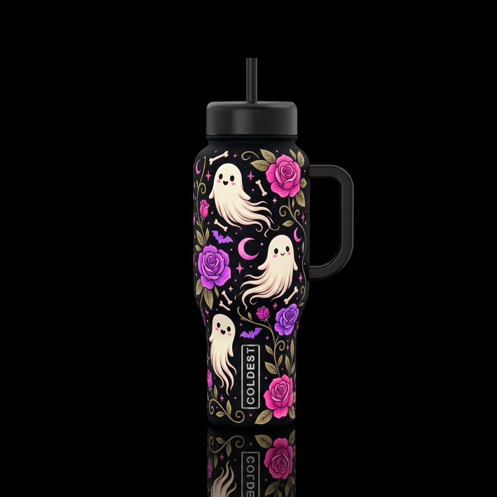 Petalgeist (Ghosts, Halloween, flowers) water bottle design