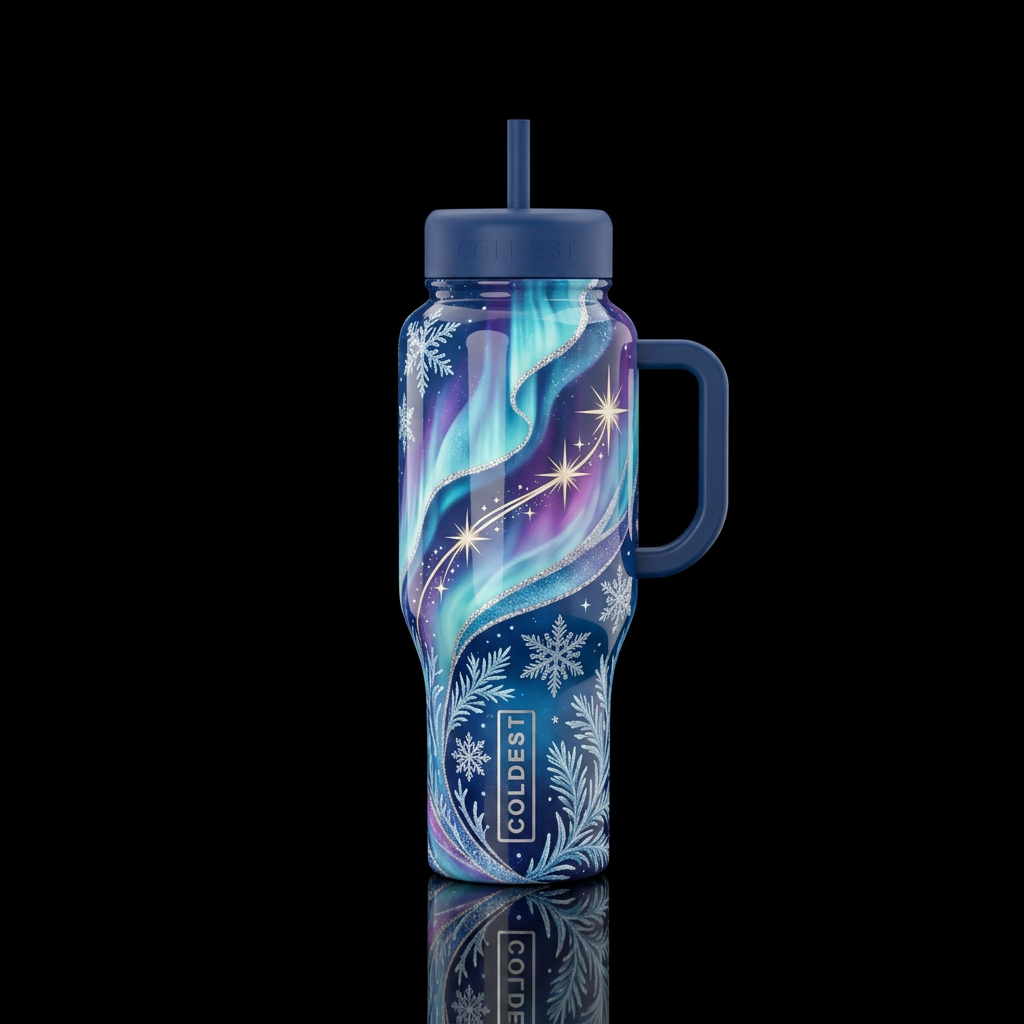Aurora’s Winter Dance water bottle design