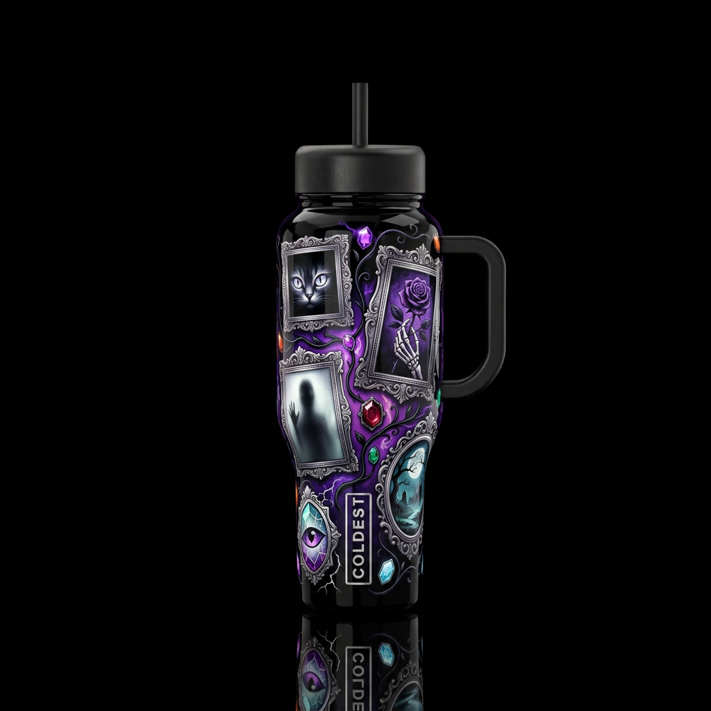 Haunted picture frames water bottle design