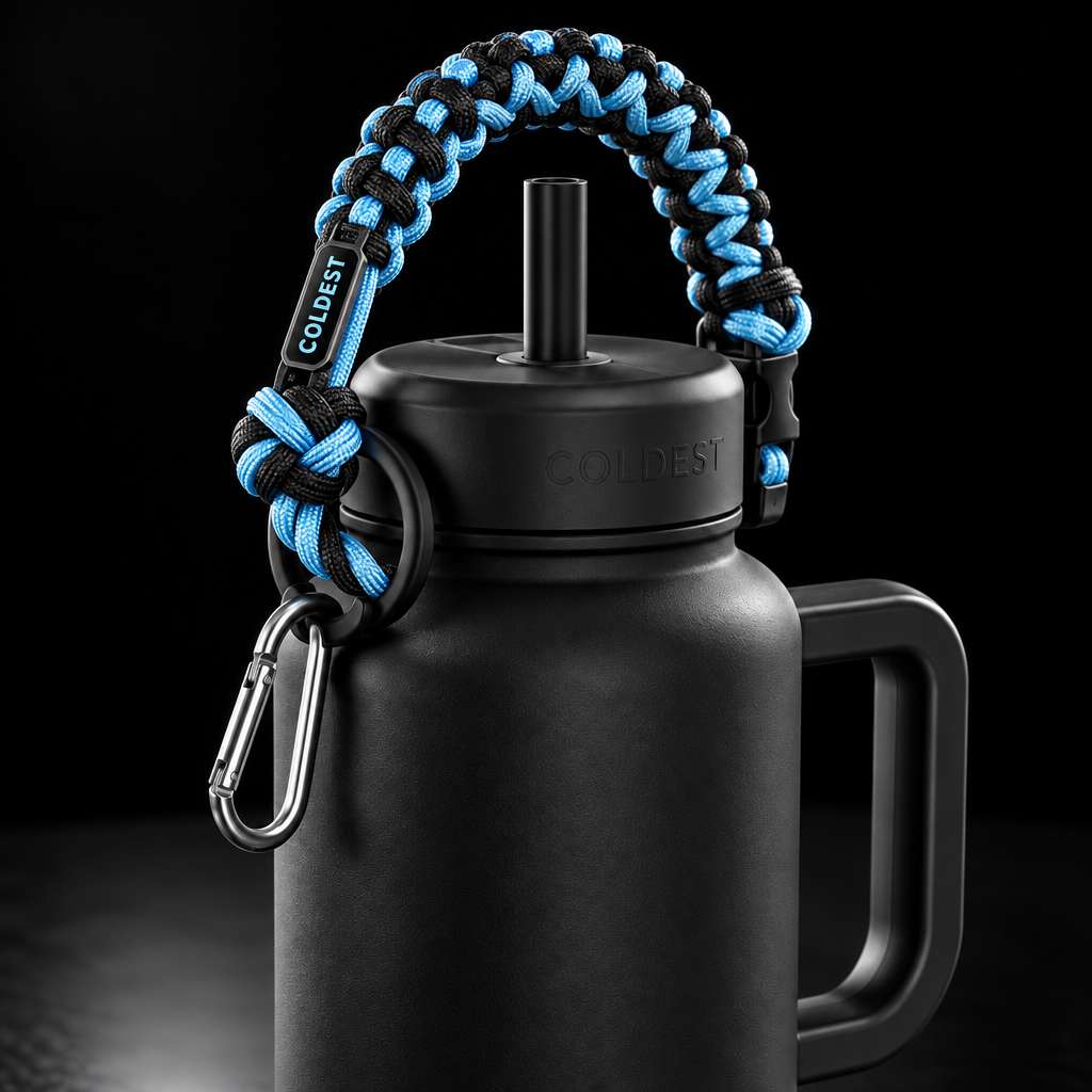 Ice blue and black water bottle design