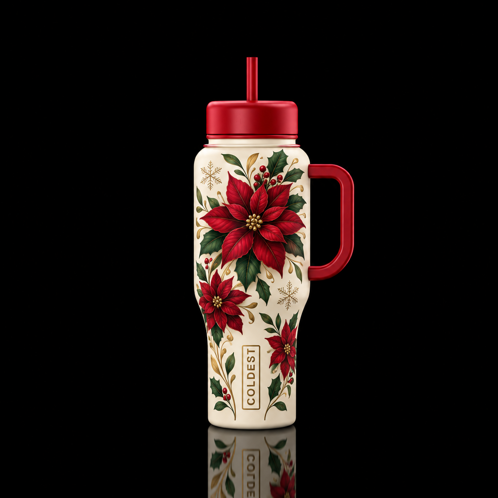 A Classic Christmas Bloom water bottle design