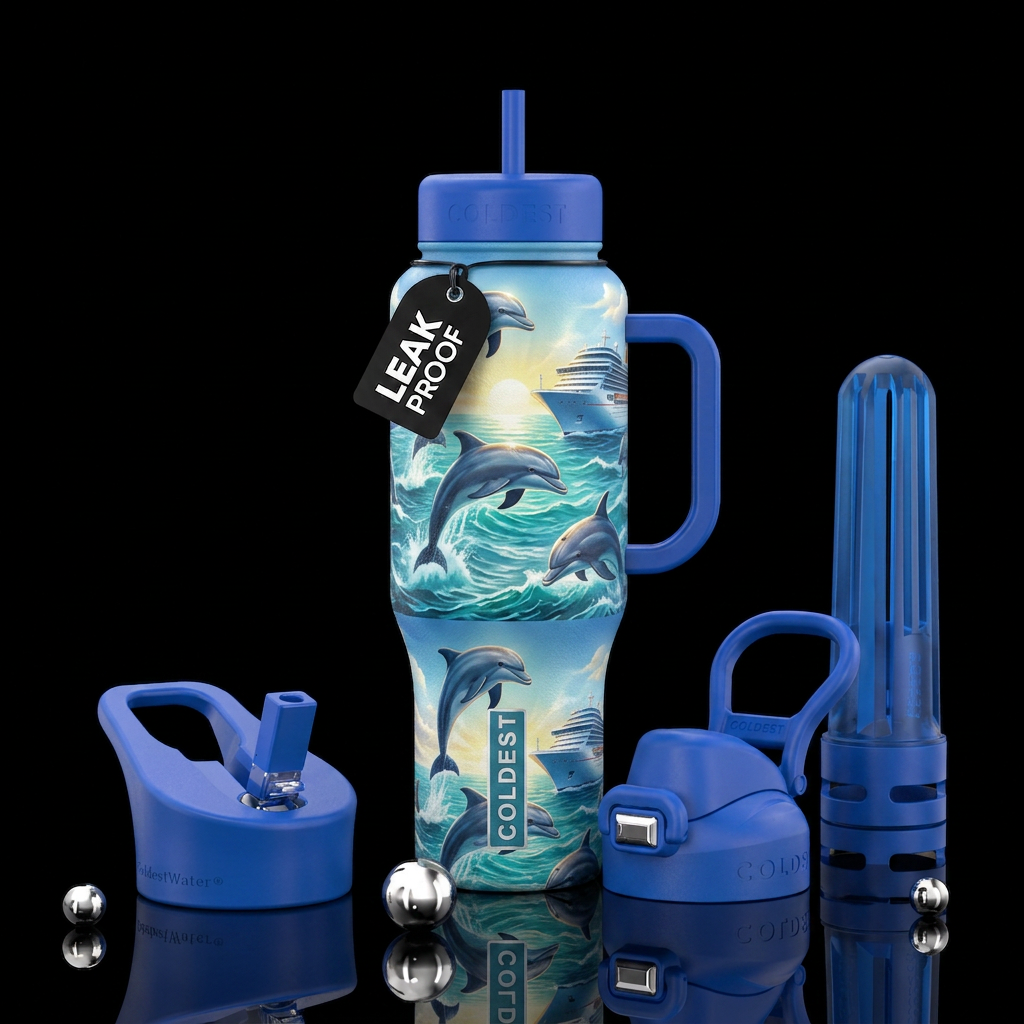 Dolphins and cruise ships water bottle design