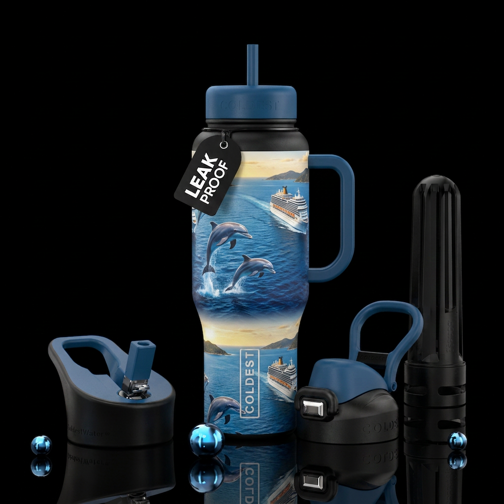 Dolphins and cruise ships water bottle design