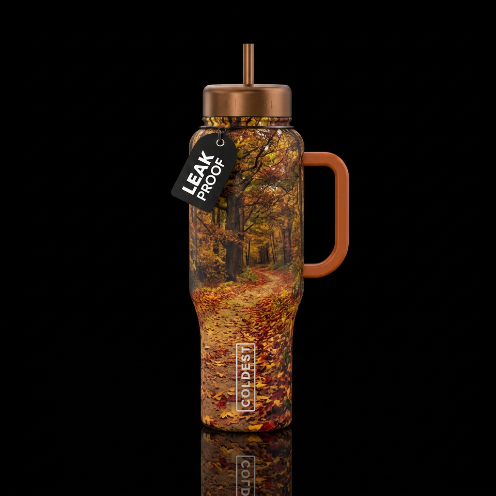 A Wooded Path In Autumn water bottle design