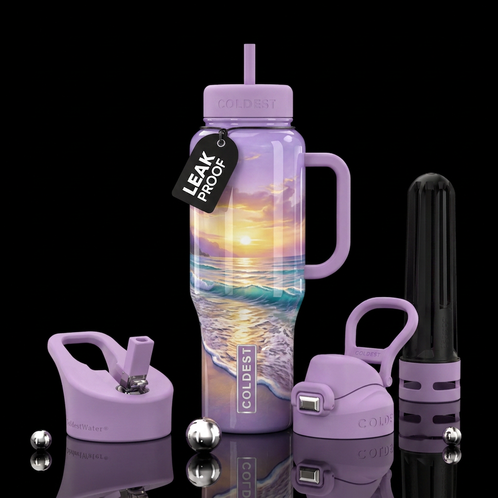 Lilac Fantasy Beach water bottle design