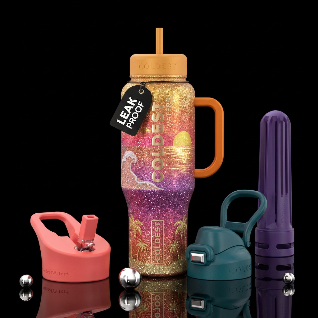 Glittering Sunset Ocean Beach water bottle design