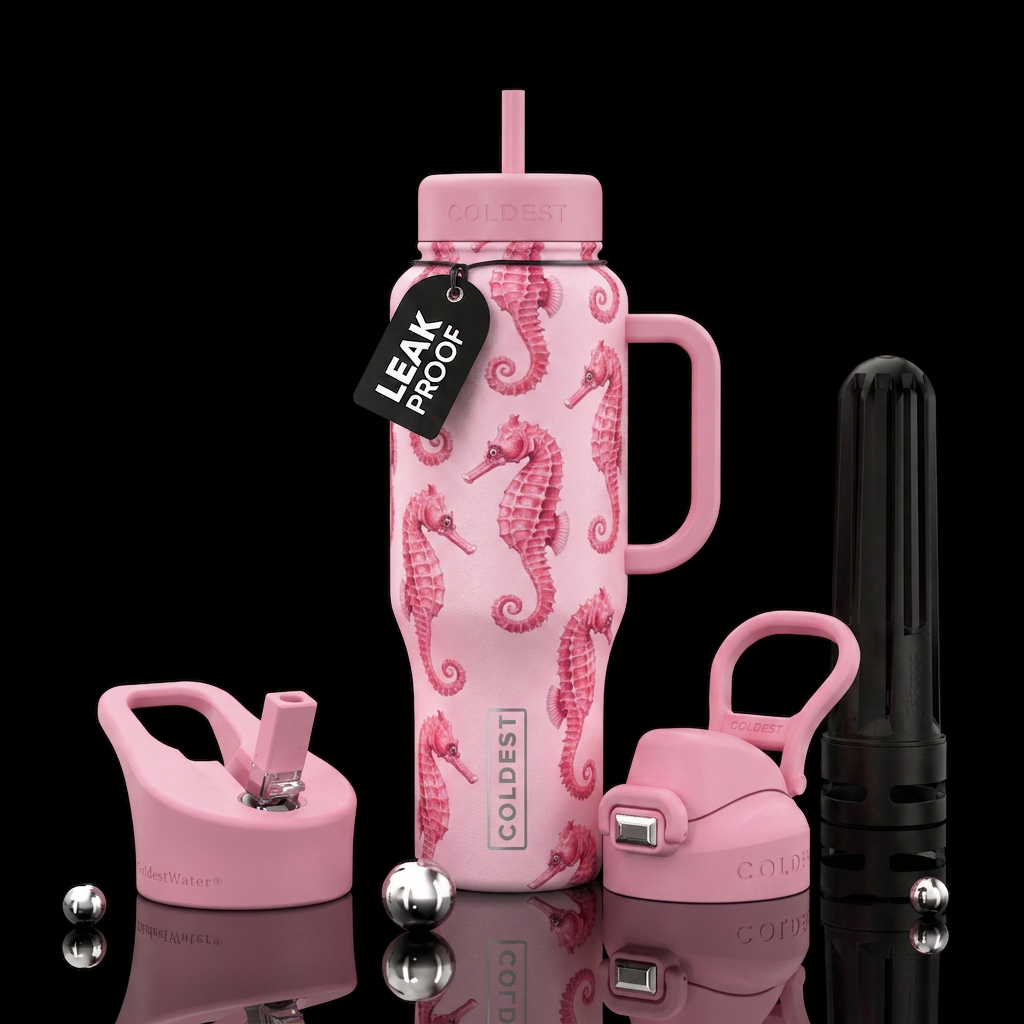 Pink Seahorses water bottle design