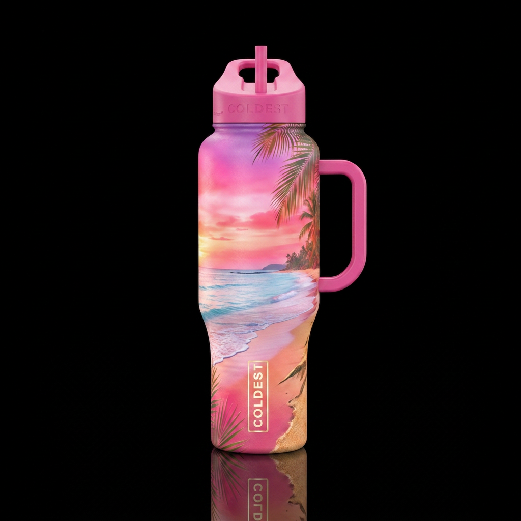 Pink Shores water bottle design