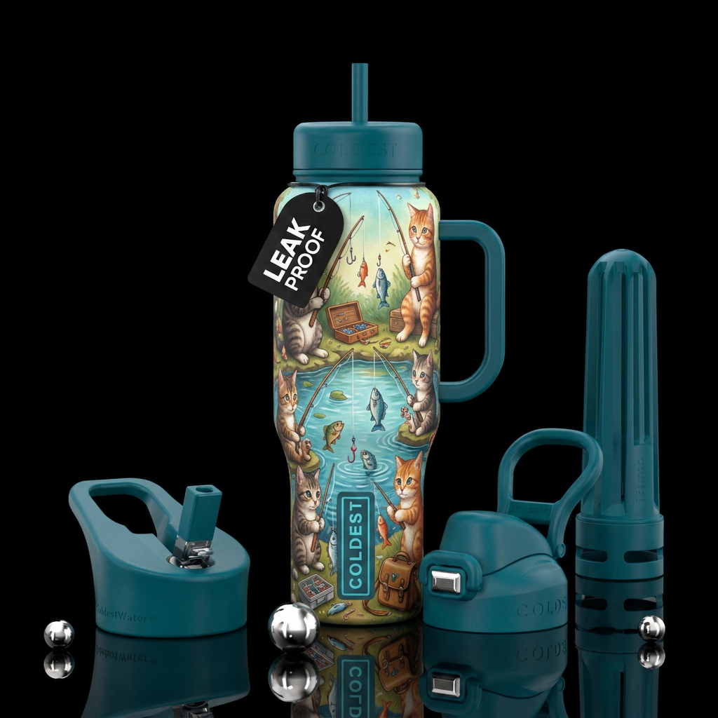 Cats Going Fishing water bottle design