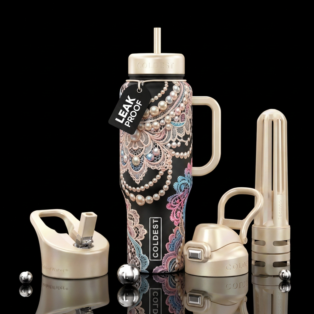 Pearls and Lace water bottle design