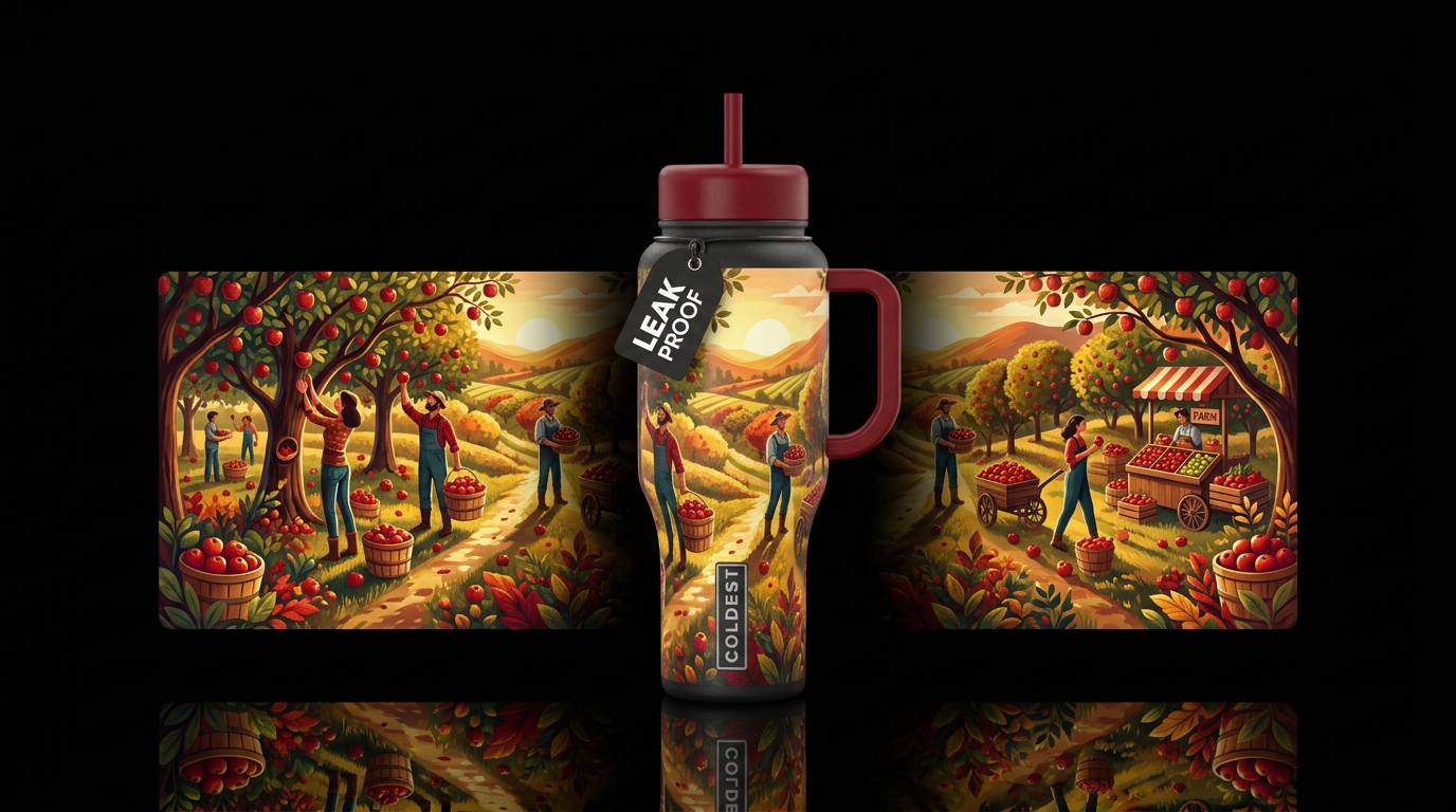 Afternoon Apple Picking water bottle design