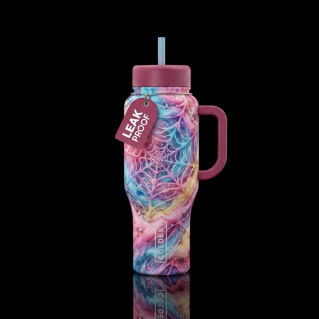 Cotton Candy Cobwebs water bottle design