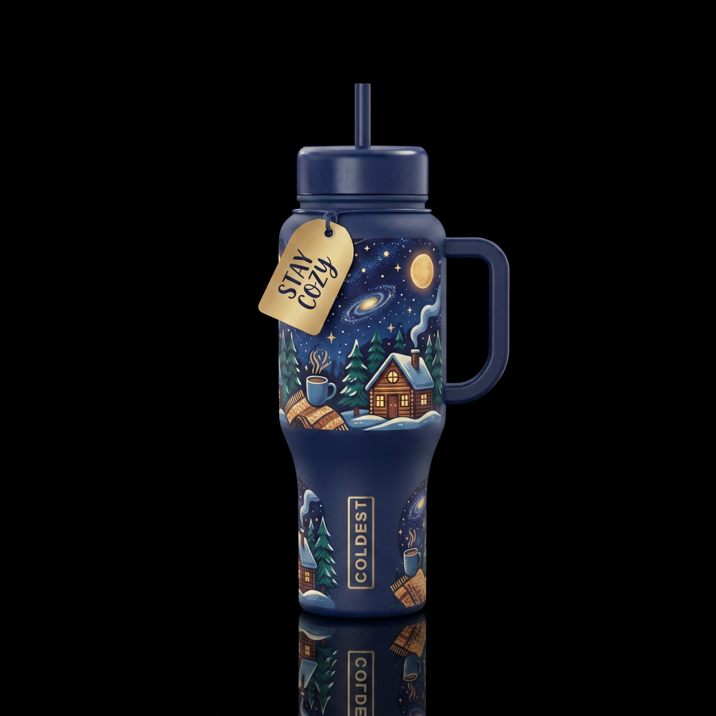 Cozy Sunday Night water bottle design